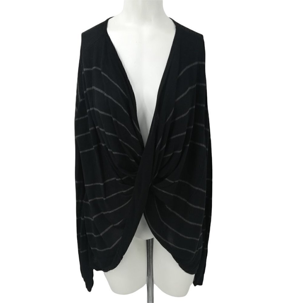 Coco and Carmen Twist Front Striped Sweater Size S/M Black Gray Long Sleeve